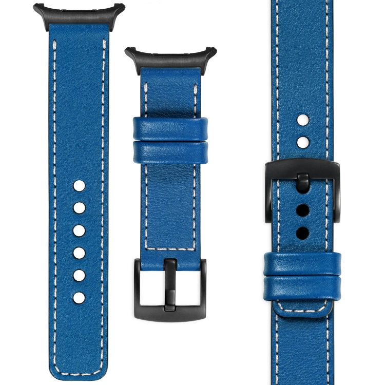 moVear Prestige C1 Skórzany pasek 24mm do Samsung Galaxy Watch Ultra | Niebieski, białe przeszycie [rozmiary XS-XXL i klamra do wyboru]