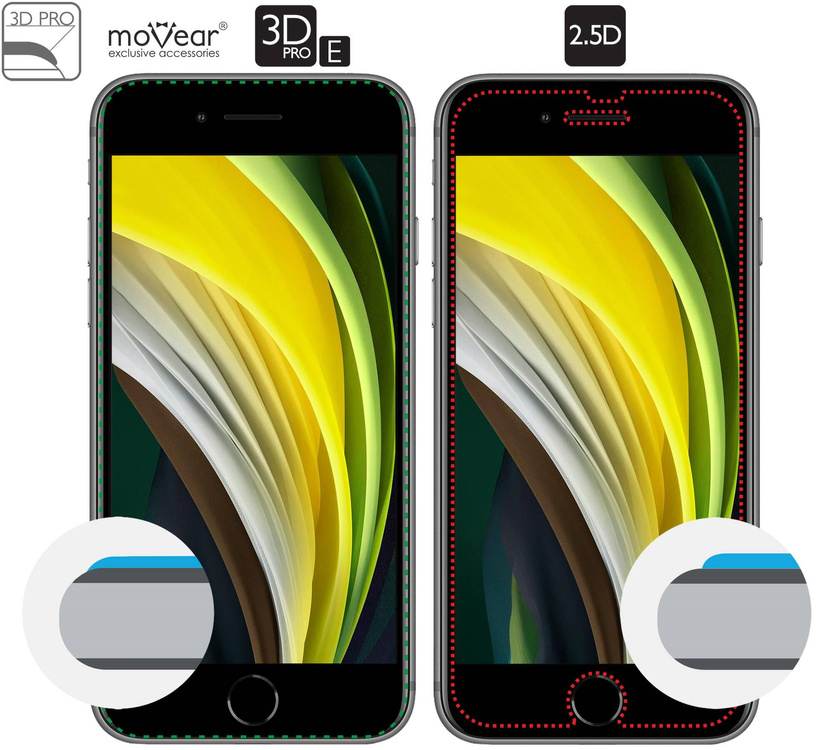 2 szt. | moVear GLASS mSHIELD 3D PRO-E do Apple iPhone SE (2022 / 2020) / 8 / 7 (4.7") (kompatybilne z etui)