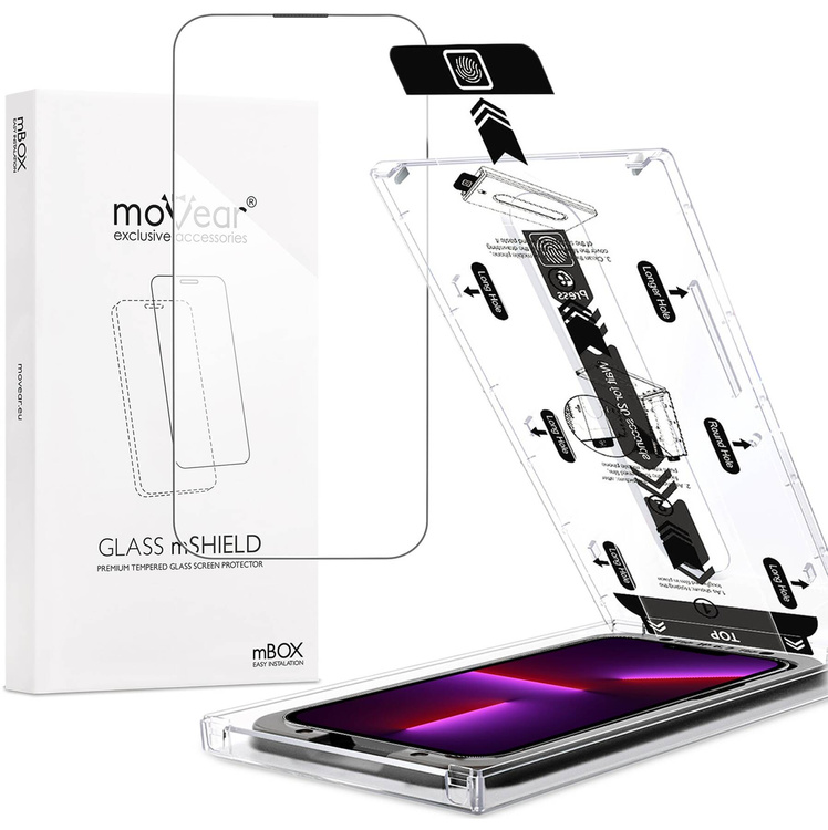 moVear mBOX GLASS mSHIELD 2.5D do Apple iPhone 14 Plus / 13 Pro Max (6.7") (łatwy montaż)
