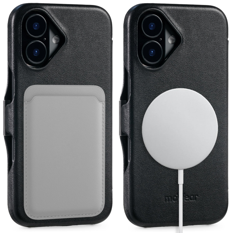 moVear flipSide 4C skórzane etui do Apple iPhone 16 (6.1") | Skóra naturalna gładka (Czarna)