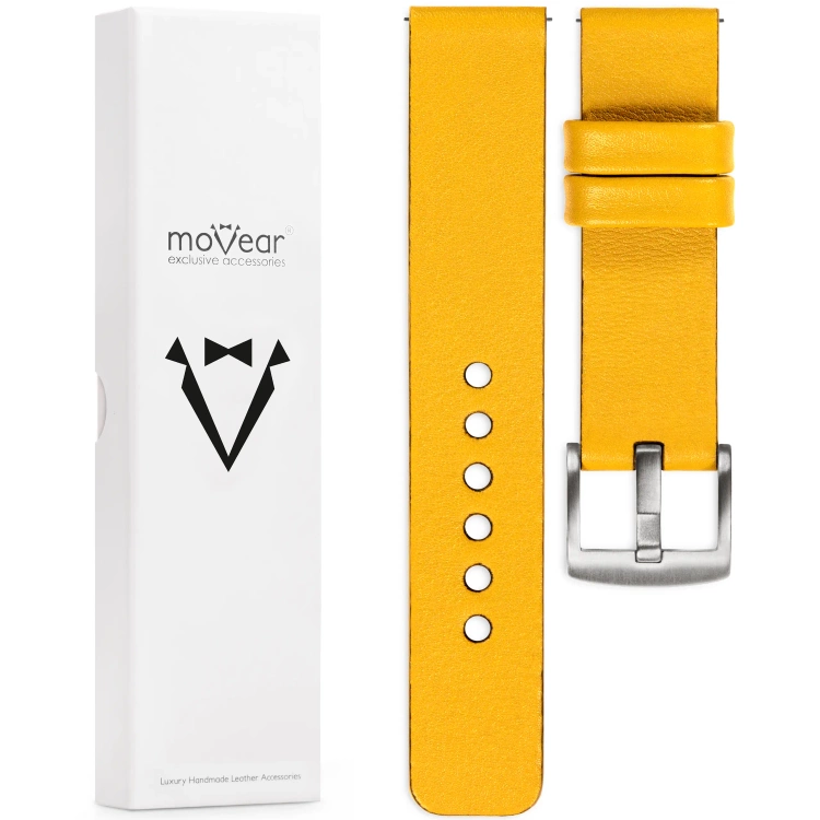 moVear Prestige S1 Skórzany pasek 21mm do zegarka | Żółty [rozmiary XS-XXL i klamra do wyboru]