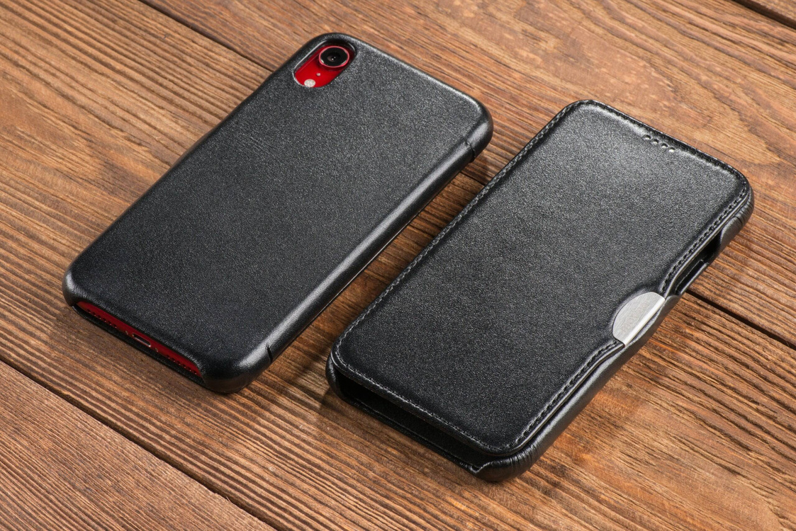 moVear flipSide C skórzane etui do Apple iPhone Xr (6.1") | Skóra naturalna gładka (Czarna)
