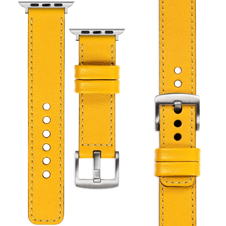 moVear Prestige C1 Skórzany pasek 20mm do Apple Watch 10 / 9 / 8 / 7 / 6 / 5 / 4 / SE (46/45/44mm) & Ultra (49mm) | Żółty, żółte przeszycie [rozmiary XS-XXL i klamra do wyboru]