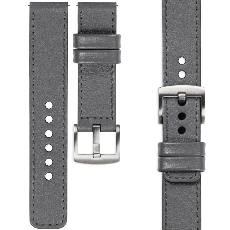 moVear Prestige C1 Skórzany pasek 20mm do zegarka | Szary, grafitowe przeszycie [rozmiary XS-XXL i klamra do wyboru]
