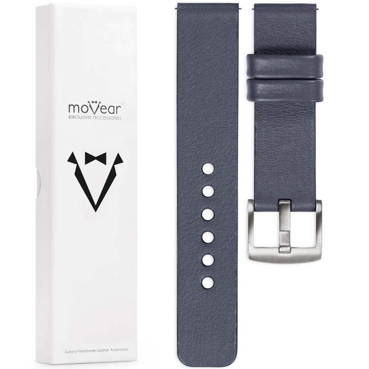 moVear Prestige S1 Skórzany pasek 22mm do Xiaomi Watch S1 / Mi Watch / Amzfit | Szary stalowy [rozmiary XS-XXL i klamra do wyboru]