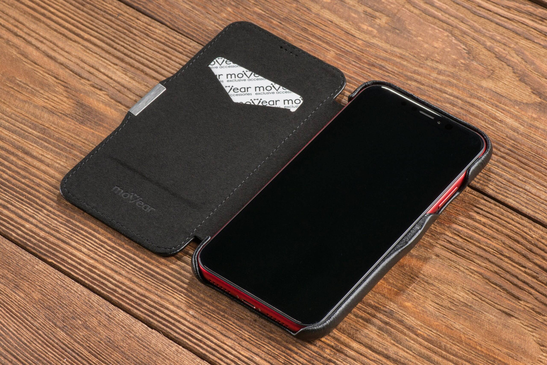 moVear flipSide C skórzane etui do Apple iPhone Xr (6.1") | Skóra naturalna gładka (Czarna)