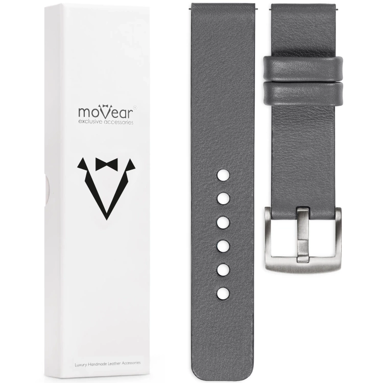 moVear Prestige S1 Skórzany pasek 19mm do zegarka | Szary [rozmiary XS-XXL i klamra do wyboru]
