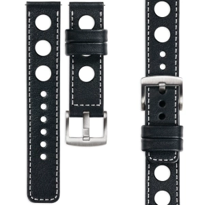 moVear Prestige R1 Skórzany pasek 18mm do Garmin Vivoactive 4S, Venu 3S/2S, Vívomove 3S | Czarny, białe przeszycie [rozmiary XS-XXL i klamra do wyboru]