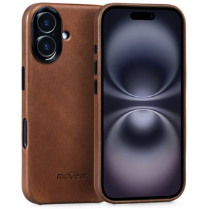 moVear backCover 4S Skórzane plecki do Apple iPhone 16 (6.1") | kompatybilne z MagSafe, Skóra naturalna olejowana (Ciemnobrązowa)