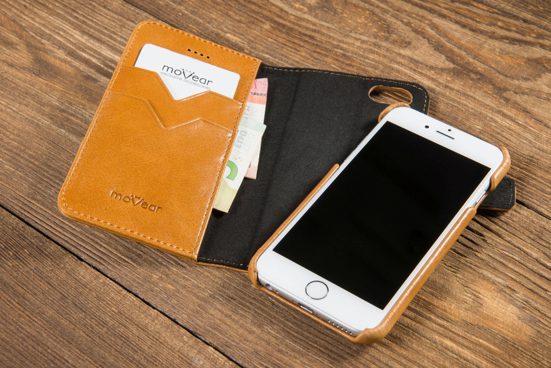moVear multiCover W Skórzane Etui 3w1 do Apple iPhone 6 / 6s | Portfel, Wallet | Skóra Vintage | Jasnobrązowy