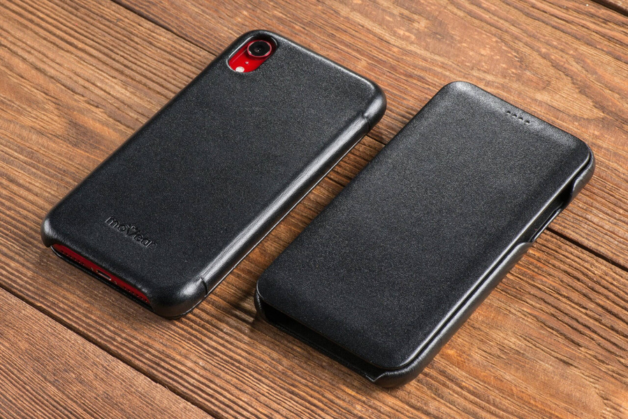 moVear flipSide S skórzane etui do Apple iPhone Xr (6.1") | Skóra naturalna gładka (Czarna)