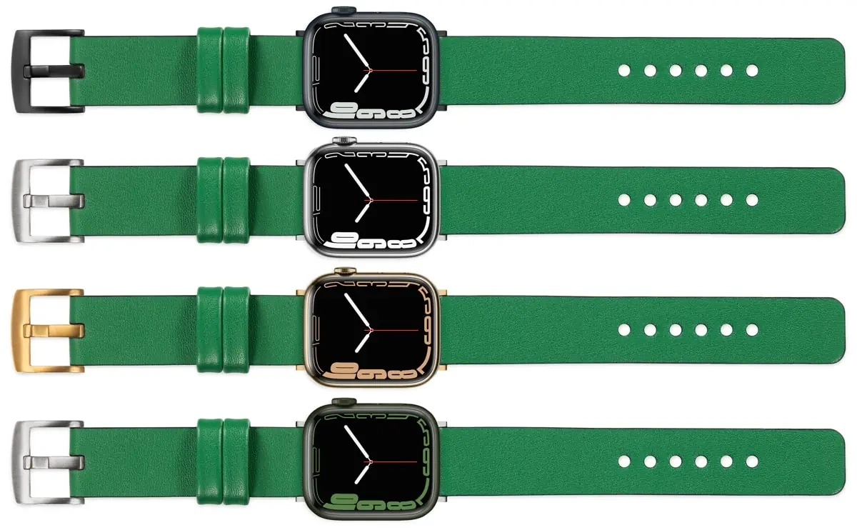 moVear Prestige S1 Skórzany pasek 22mm do Apple Watch 10 / 9 / 8 / 7 / 6 / 5 / 4 / SE (46/45/44mm) & Ultra (49mm) | Zielony [adapter i klamra do wyboru]