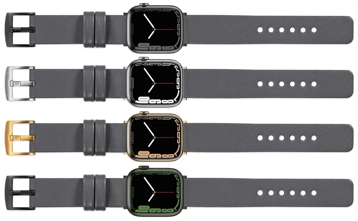 moVear Prestige S1 Skórzany pasek 22mm do Apple Watch 10 / 9 / 8 / 7 / 6 / 5 / 4 / SE (46/45/44mm) & Ultra (49mm) | Szary [adapter i klamra do wyboru]