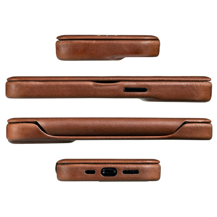 moVear flipSide 4S skórzane etui do Apple iPhone 14 (6,1") | Skóra naturalna olejowana (Ciemnobrązowa)