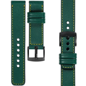 moVear Prestige C1 Skórzany pasek 24mm do zegarka | Zielony butelkowy, żółte przeszycie [rozmiary XS-XXL i klamra do wyboru]