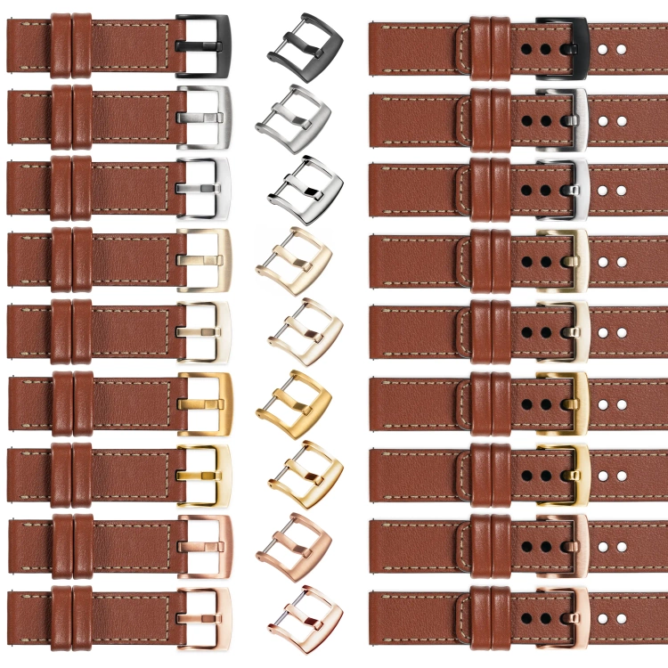 moVear Prestige C1 Skórzany pasek 22mm do zegarka | Brązowy, kremowe przeszycie [rozmiary XS-XXL i klamra do wyboru]