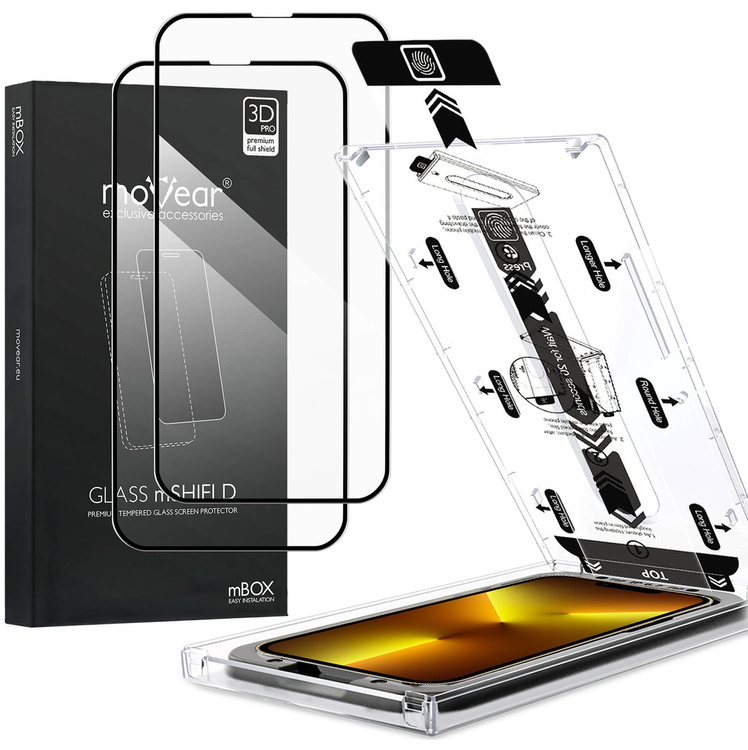 2 szt. | moVear mBOX GLASS mSHIELD 3D PRO do Apple iPhone 16e / 14 / 13 / 13 Pro (6.1") (łatwy montaż)