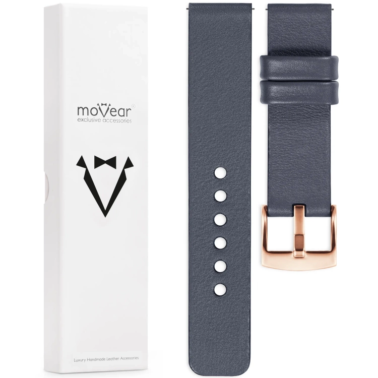 moVear Prestige S1 Skórzany pasek 20mm do Huawei Watch GT 3 2 1 / Pro (43/42mm) | Szary stalowy [rozmiary XS-XXL i klamra do wyboru]