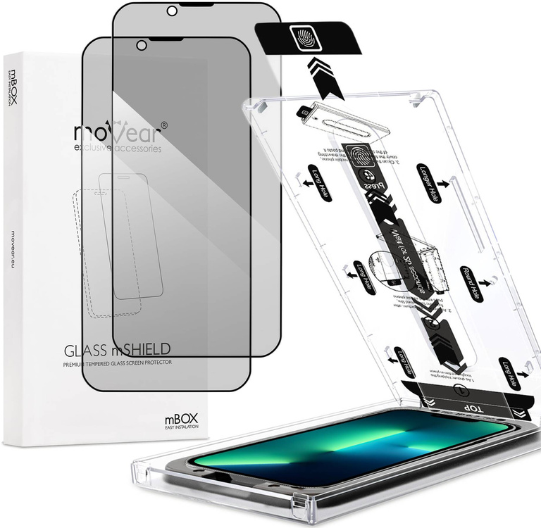 2 szt. | moVear mBOX GLASS mSHIELD 2.5D MAX privacy do Apple iPhone 16e / 14 / 13 / 13 Pro (6.1") (Anty spy, z Aplikatorem)