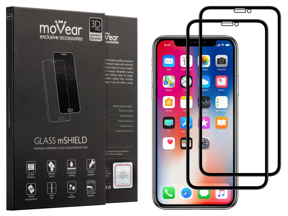 2 szt. | moVear GLASS mSHIELD 3D PRO MATT na iPhone Xs / X | Matowe Szkło Hartowane na Cały Ekran, Antyrefleksyjne, 9H