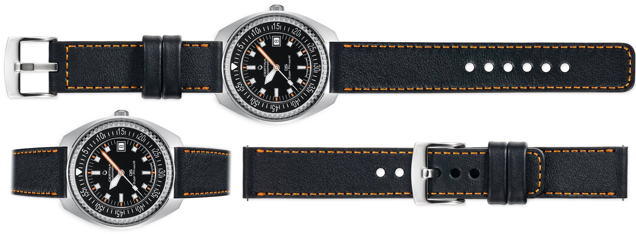 moVear Prestige C1 Skórzany pasek 20mm do Certina DS SUPER PH1000M C024.907.18.051.00 | Czarny, pomarańczowe przeszycie [rozmiary XS-XXL]
