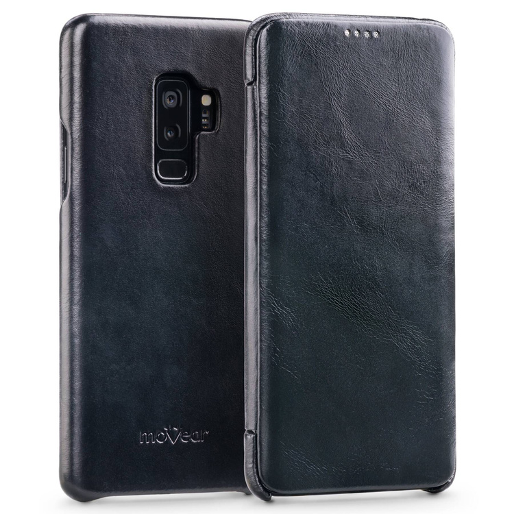 moVear flipSide S skórzane etui do Samsung Galaxy S9+ (Plus) (6.2") | Skóra naturalna olejowana (Czarna)
