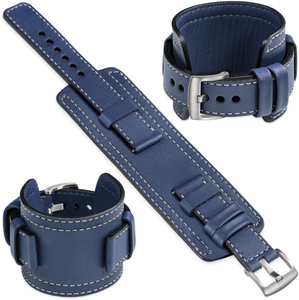 moVear Prestige CW1 Szeroki skórzany pasek 24mm do zegarka | Granatowy, białe przeszycie [rozmiary XS-XXL i klamra do wyboru]