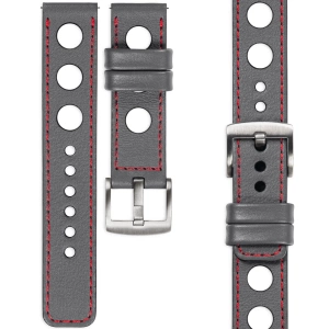 moVear Prestige R1 Skórzany pasek 20mm do zegarka | Szary, czerwone przeszycie [rozmiary XS-XXL i klamra do wyboru]