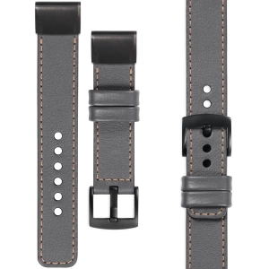 moVear Prestige C1 Skórzany pasek do Garmin QuickFit 22mm (Fenix / Forerunner / Epix / Instinct / Enduro / Quatix / MARQ - 47/45mm) | Szary, różowe złoto przeszycie [rozmiary XS-XXL i klamra do wyboru]