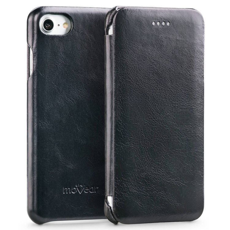 moVear flipSide S skórzane etui do Apple iPhone SE (2022 / 2020) / 8 / 7 (4.7") | Skóra naturalna vintage (Czarna)