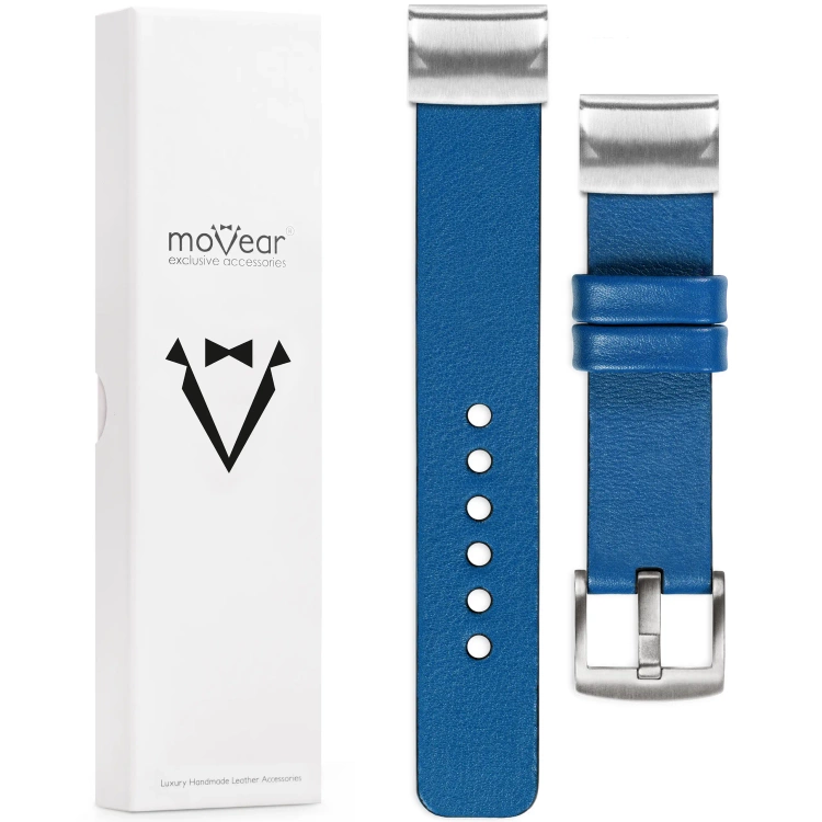 moVear Prestige S1 Skórzany pasek do Garmin QuickFit 20mm (Fenix / Instinct - 43/42/40mm) | Niebieski [rozmiary XS-XXL i klamra do wyboru]