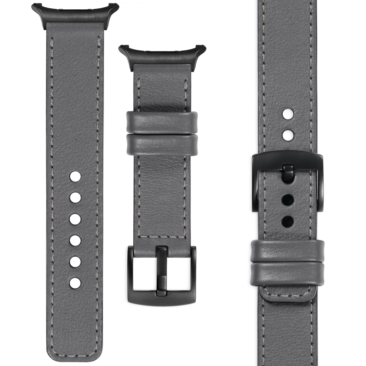 moVear Prestige C1 Skórzany pasek 24mm do Samsung Galaxy Watch Ultra | Szary, szare przeszycie [rozmiary XS-XXL i klamra do wyboru]