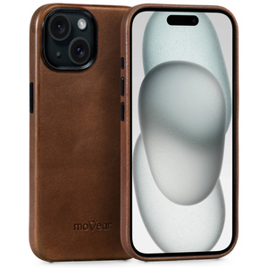 moVear backCover 4S Skórzane plecki do Apple iPhone 15 (6,1") | kompatybilne z MagSafe, Skóra naturalna olejowana (Ciemnobrązowa)