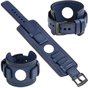 moVear Prestige CW1 Szeroki skórzany pasek 20mm do Samsung Galaxy Watch 7 / 6 / 5 / 4 / 3 & Pro / FE / Classic / Active | Granatowy, czarne przeszycie [rozmiary XS-XXL i klamra do wyboru]