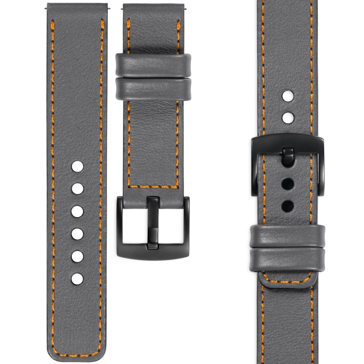 moVear Prestige C1 Skórzany pasek 20mm do zegarka | Szary, pomarańczowe przeszycie [rozmiary XS-XXL i klamra do wyboru]