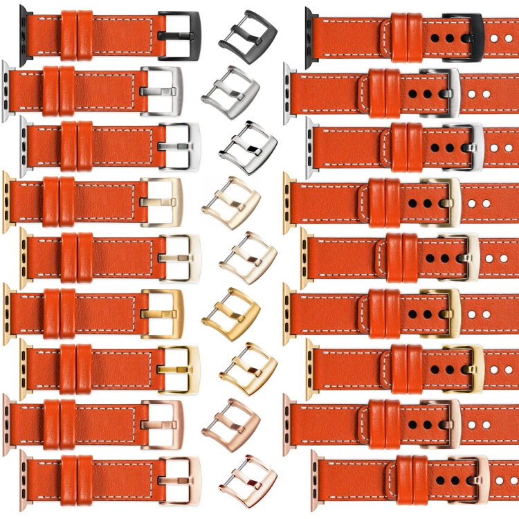 moVear Prestige C1 Skórzany pasek 22mm do Apple Watch 10 / 9 / 8 / 7 / 6 / 5 / 4 / SE (46/45/44mm) & Ultra (49mm) | Pomarańczowy, białe przeszycie [rozmiary XS-XXL i klamra do wyboru]