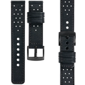 moVear Prestige R2 Skórzany pasek 22mm do Garmin Vivoactive 4, Venu 3/2 | Czarny, czarne przeszycie [rozmiary XS-XXL i klamra do wyboru]