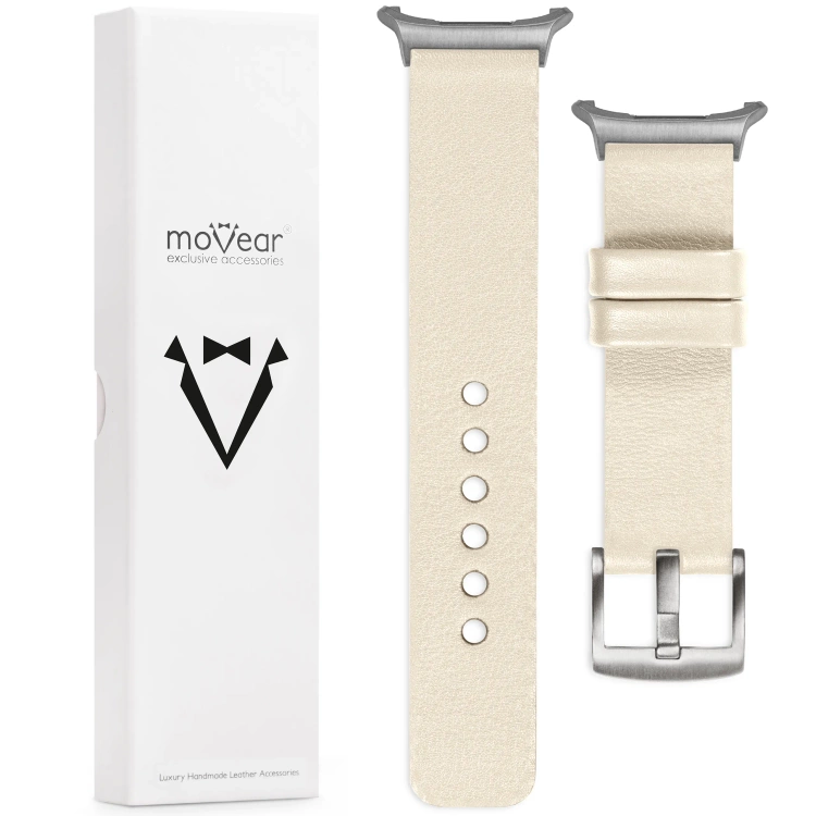 moVear Prestige S1 Skórzany pasek 22mm do Samsung Galaxy Watch Ultra | Beżowy [rozmiary XS-XXL i klamra do wyboru]