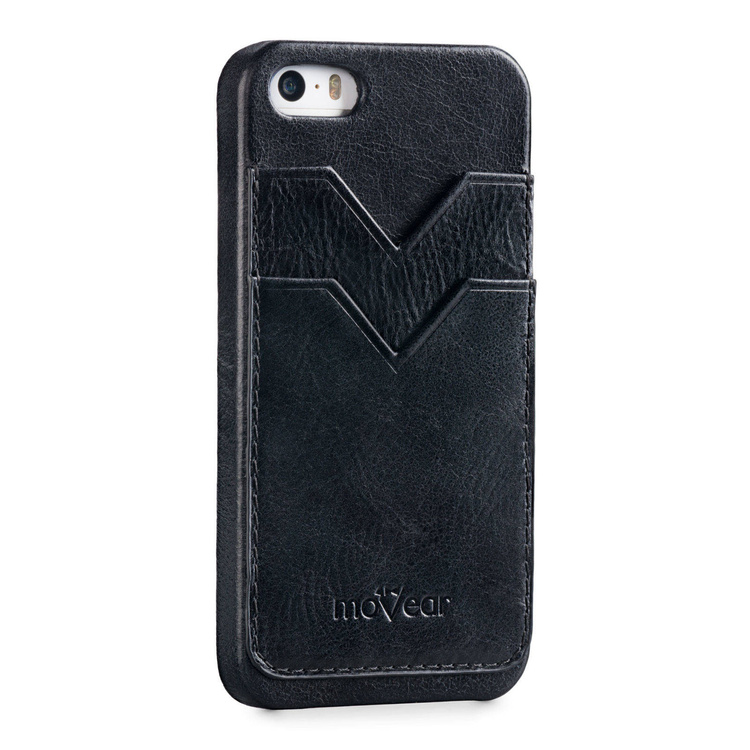 moVear backCover S+ Skórzane Etui Plecki do Apple iPhone SE / 5s / 5 | Skóra Vintage | Czarny