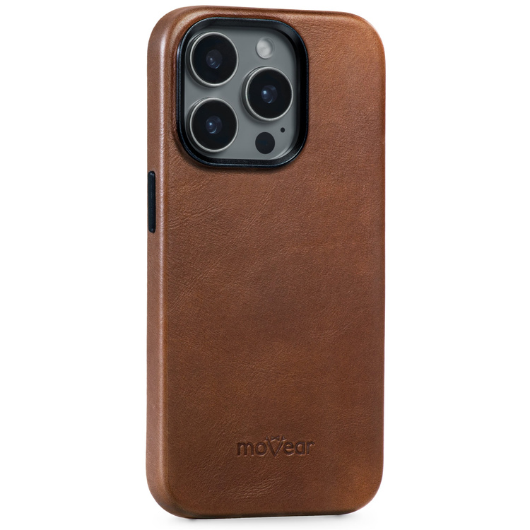 moVear backCover 4S Skórzane plecki do Apple iPhone 15 Pro Max (6.7") | kompatybilne z MagSafe, Skóra naturalna olejowana (Ciemnobrązowa)