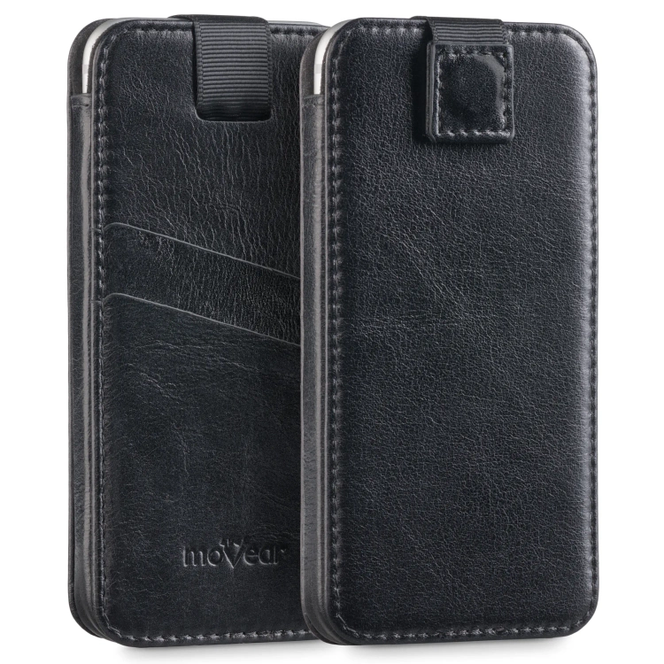 moVear pocketCase C+ skórzana wsuwka do Samsung rozmiar M (ok 148 x 71 x 8mm) | Skóra naturalna vintage (Czarna)