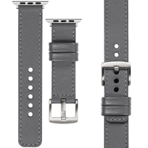 moVear Prestige C1 Skórzany pasek 24mm do Apple Watch 10 / 9 / 8 / 7 / 6 / 5 / 4 / SE (46/45/44mm) & Ultra (49mm) | Szary, szare przeszycie [rozmiary XS-XXL i klamra do wyboru]