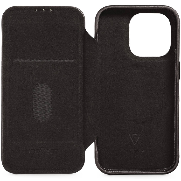 moVear flipSide 4S skórzane etui do Apple iPhone 14 (6,1") | Skóra naturalna olejowana (Czarna)