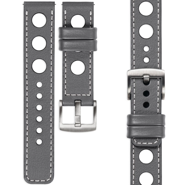 moVear Prestige R1 Skórzany pasek 20mm do zegarka | Szary, białe przeszycie [rozmiary XS-XXL i klamra do wyboru]