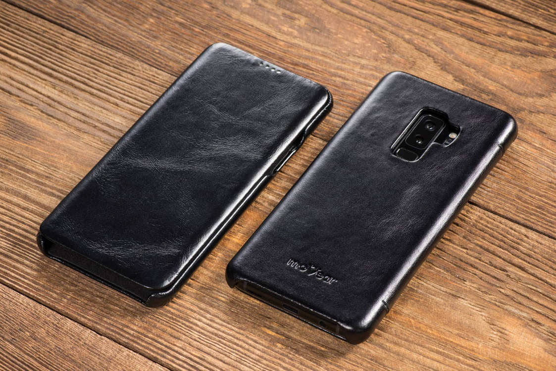 moVear flipSide S skórzane etui do Samsung Galaxy S9+ (Plus) (6.2") | Skóra naturalna olejowana (Czarna)