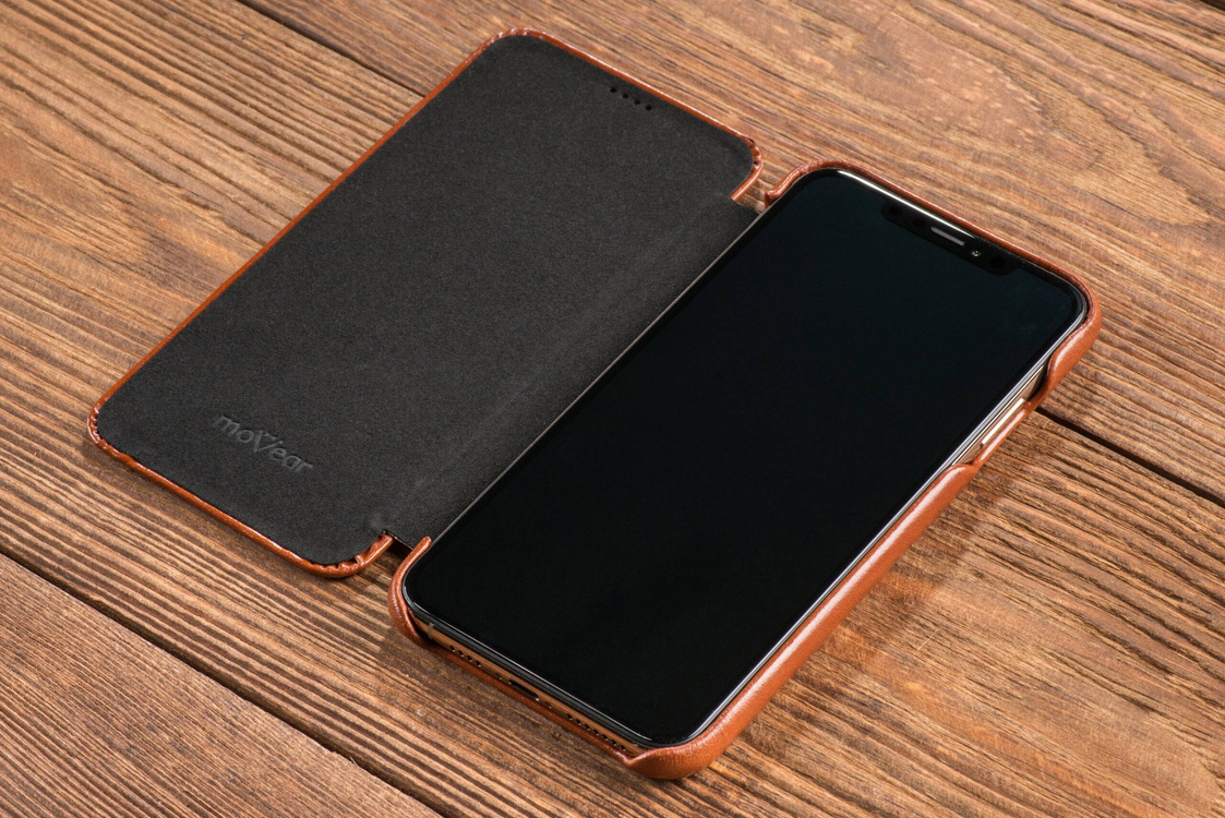 moVear flipSide S skórzane etui do Apple iPhone Xs MAX (6.5") | Skóra naturalna vintage (Brązowa)