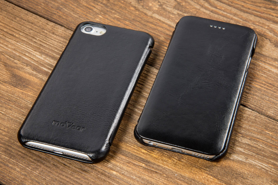 moVear flipSide S skórzane etui do Apple iPhone SE (2022 / 2020) / 8 / 7 (4.7") | Skóra naturalna vintage (Czarna)