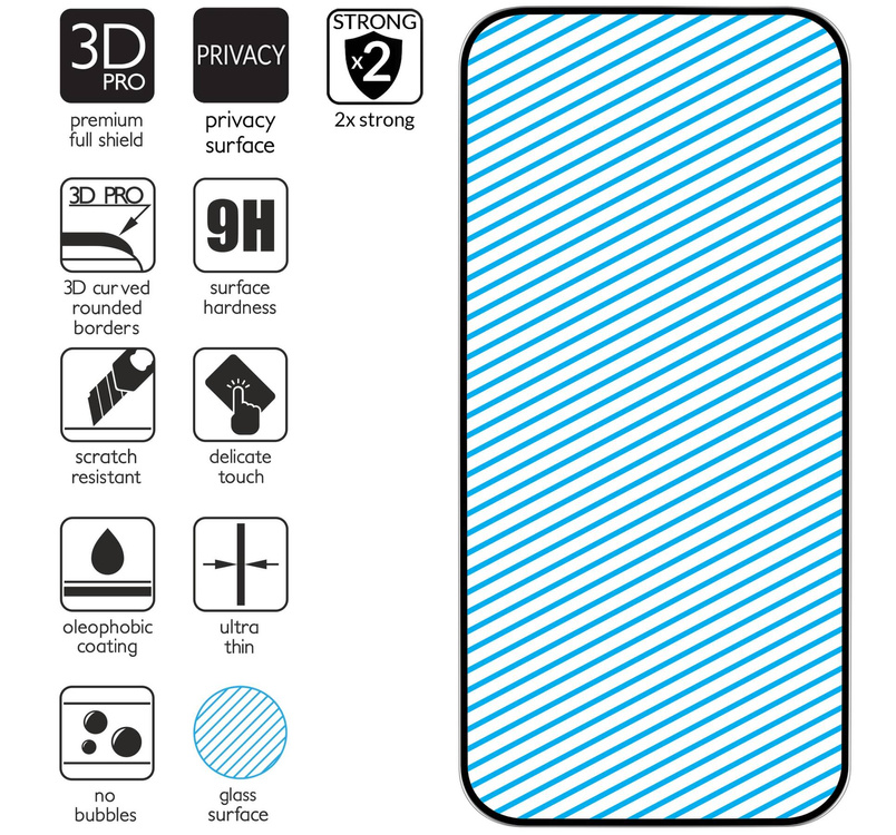 moVear GLASS mSHIELD 3D PRO privacy do Apple iPhone 14 Pro Max (6.7") | (Prywatyzujące)