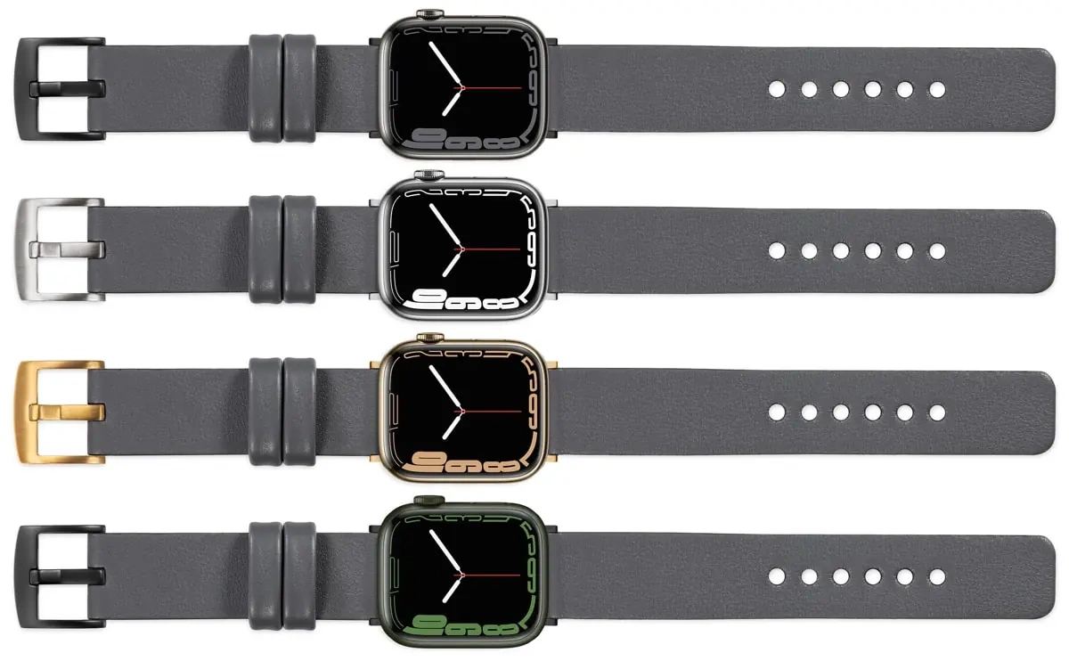 moVear Prestige S1 Skórzany pasek 22mm do Apple Watch 10 / 9 / 8 / 7 / 6 / 5 / 4 / SE (42/41/40mm) | Szary [adapter i klamra do wyboru]
