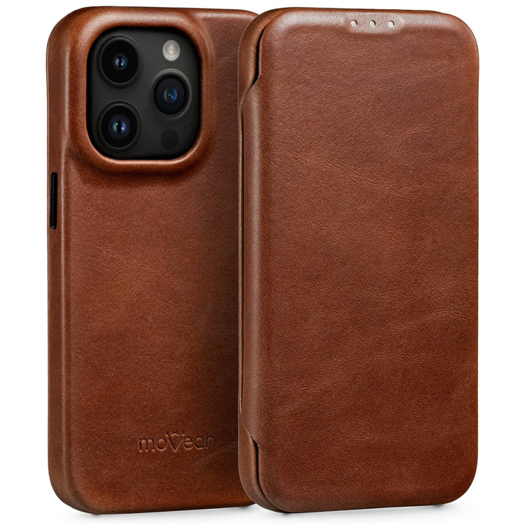 moVear flipSide 4S skórzane etui do Apple iPhone 14 Pro Max (6.7") | Skóra naturalna olejowana (Ciemnobrązowa)